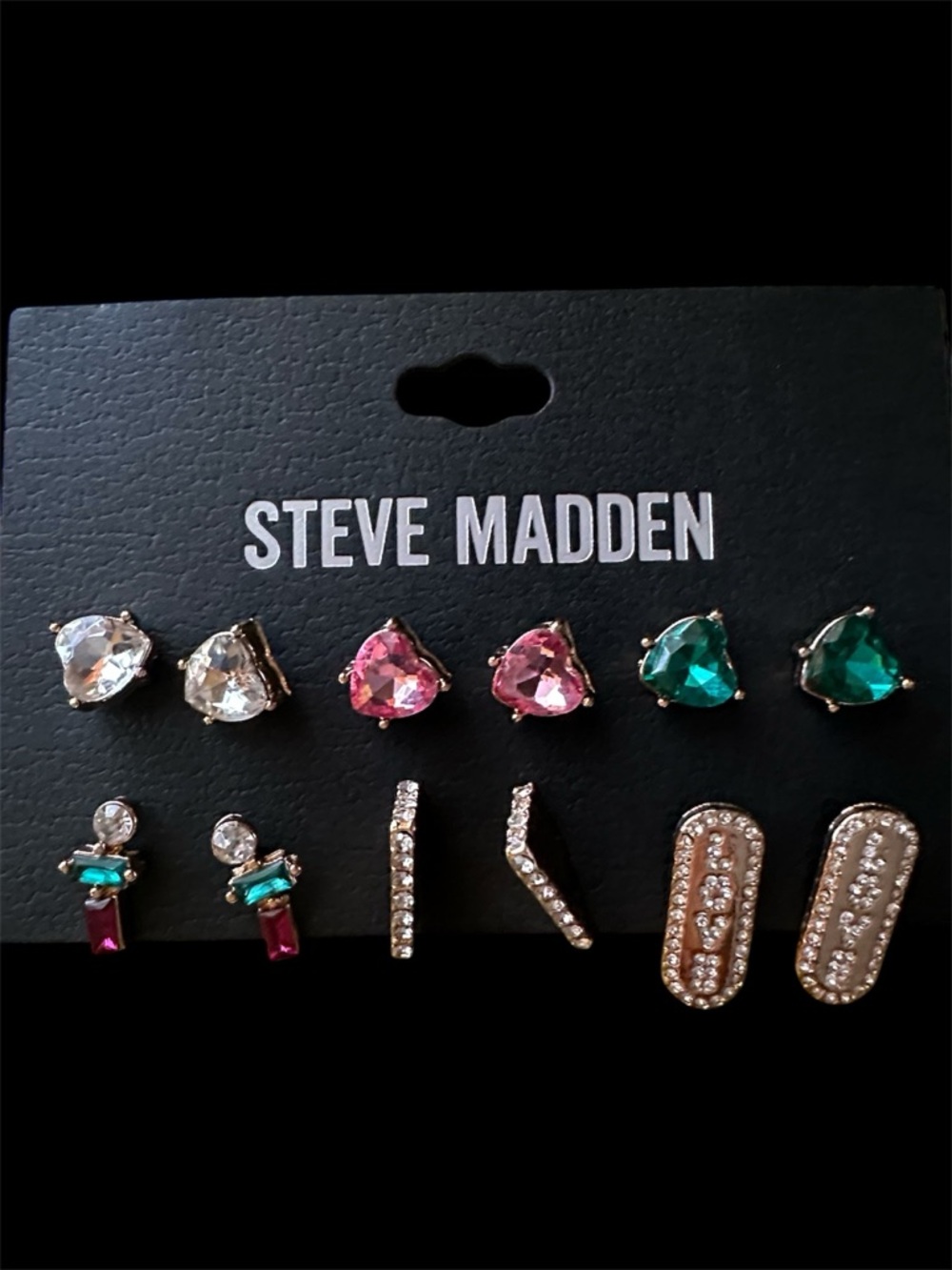 Steve Madden Pink, Green & Clear Crystal Earring Set